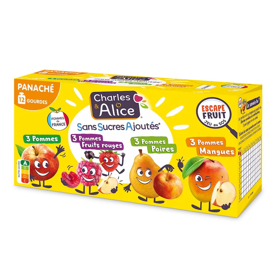 Charles et Alice - Gourdes - panaché Pommes, P-Fruits rouges, P-Poires, P-Mangues